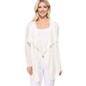 MAK Creamy White Long Sleeve Sheer Slub Open Front Cardigan Sweater Sz Small